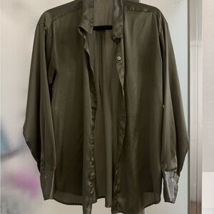 Satin-esk Olive Green Button-Up Shirt